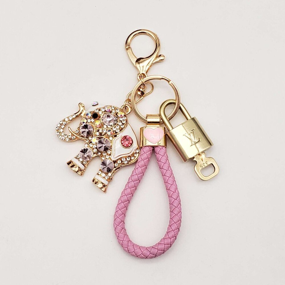LV Gold Padlock Authentic 🔑 Luxury Bag Charm w/ Unbranded Elephant Keychain